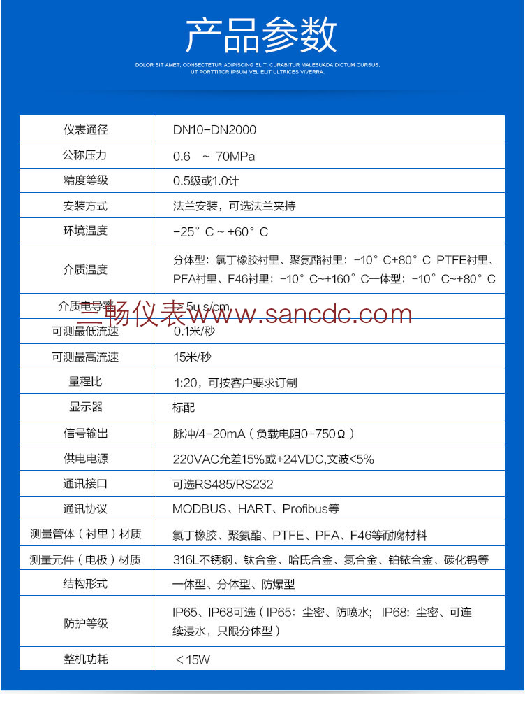 硫酸流量计技术参数