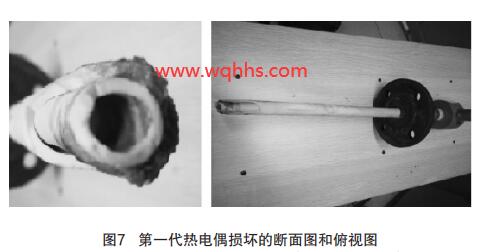 第一代热电偶损坏的断面图和俯视图